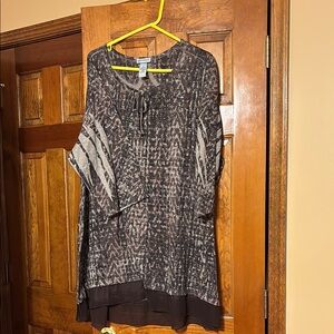 Cato Brown and Tan Relaxed Tunic with Tie Front